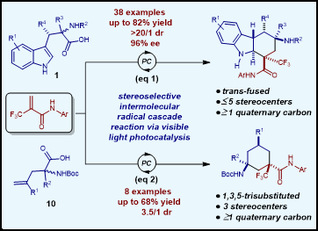 [Nature Communications]Stereoselective intermolecular radical cascade reactions of tryptophans or ɤ-alkenyl-α-amino acids with acrylamides via photoredox catalysis